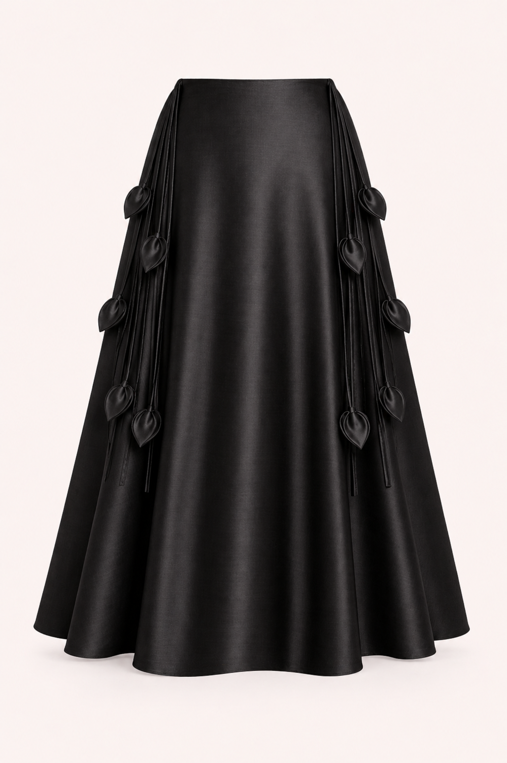 Black leather skirt with button details on a white background