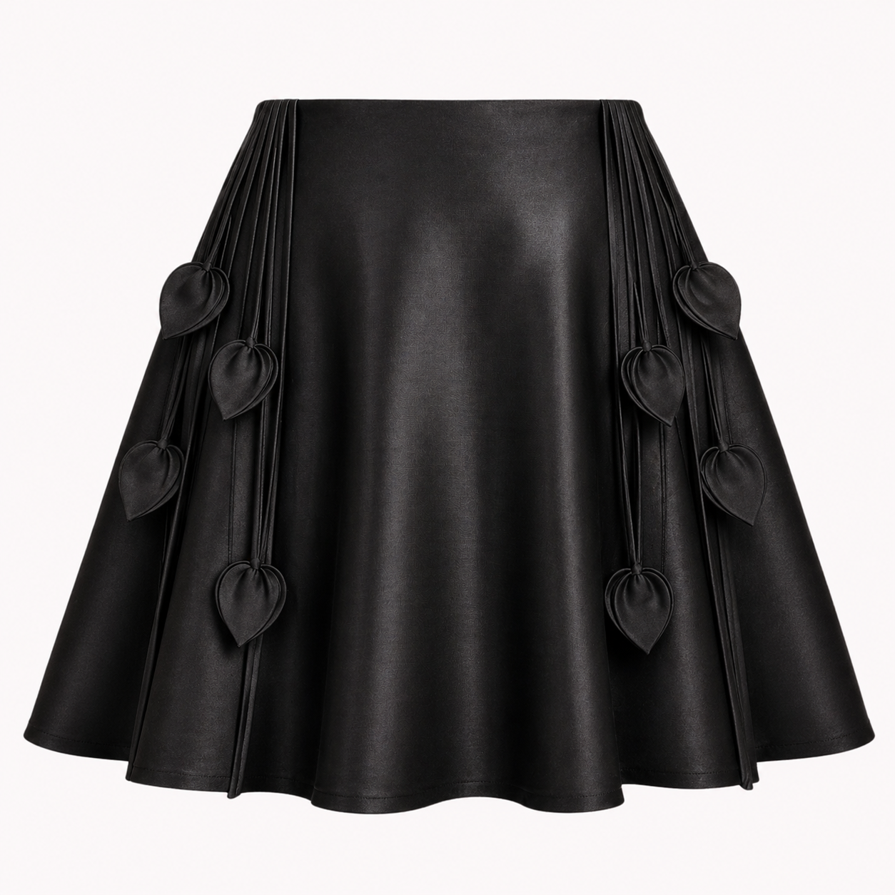 Black skirt with heart-shaped cutouts on a white background