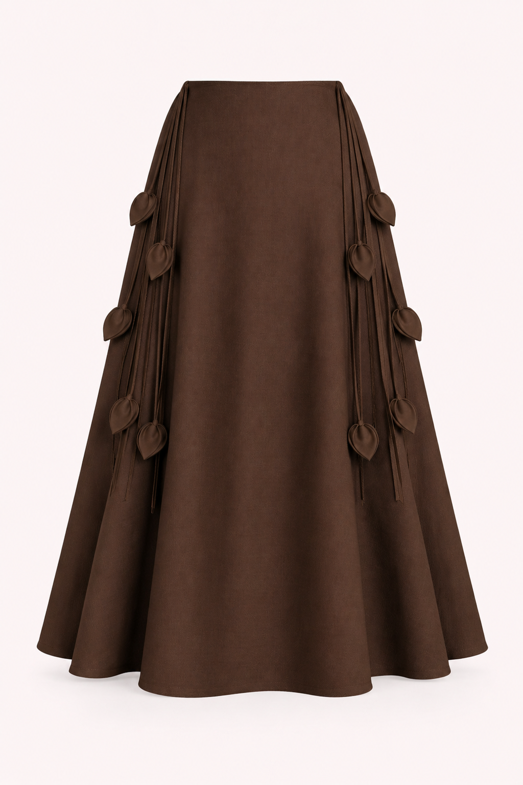 Brown skirt with decorative elements on a white background