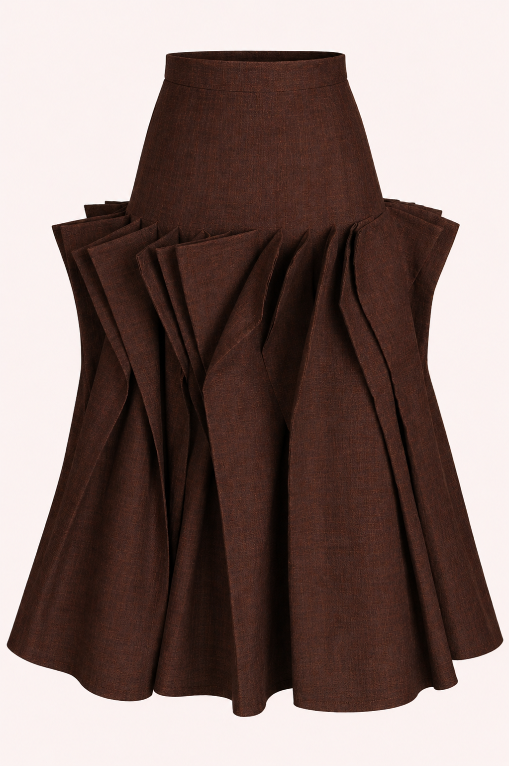 Brown skirt with ruffled design on a white background