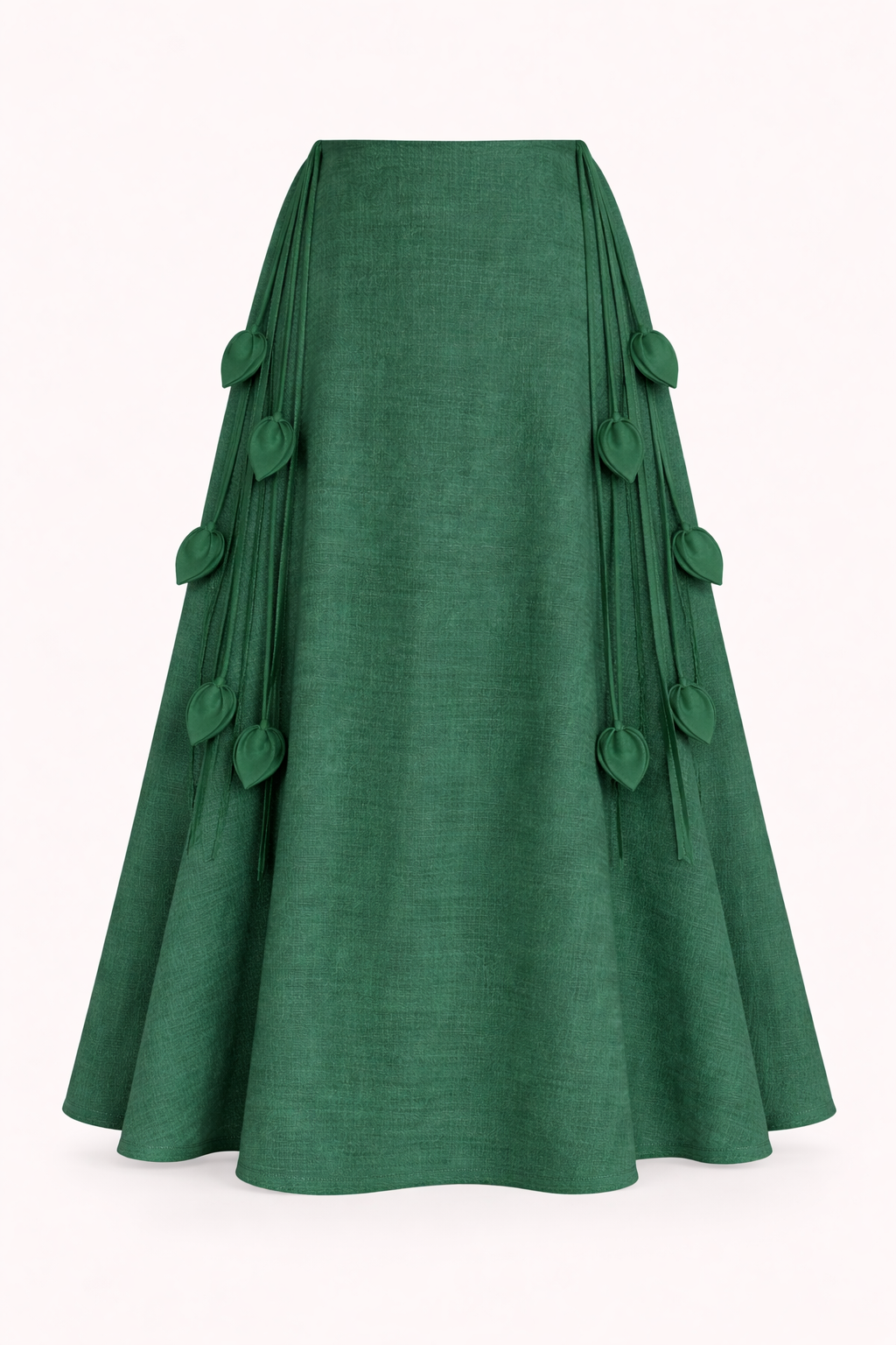 Green kingdom of daughters skirt with heart-shaped decorations on a white background