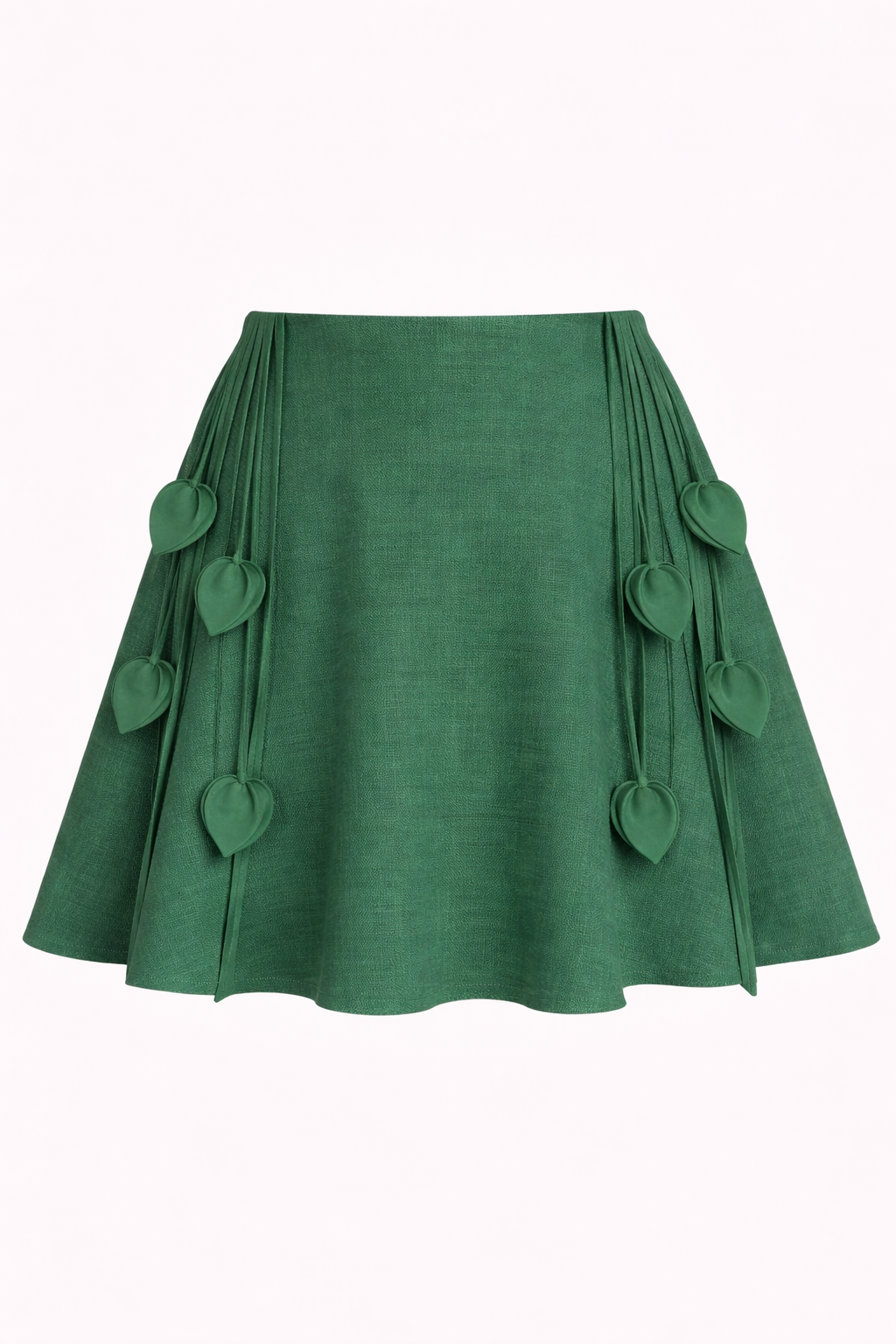 Green kingdom of daughters skirt with heart-shaped decorations on a white background