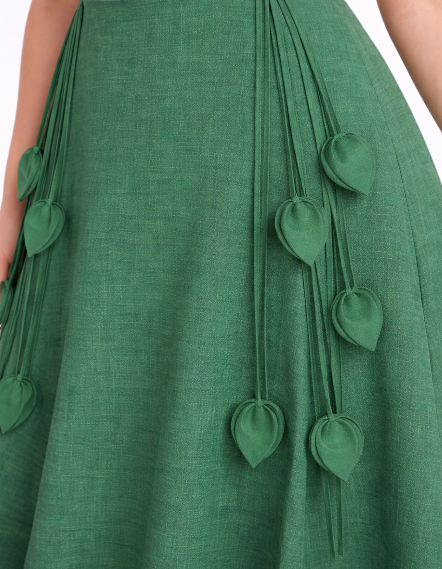 Green kingdom of daughters skirt with heart-shaped decorations on a white background