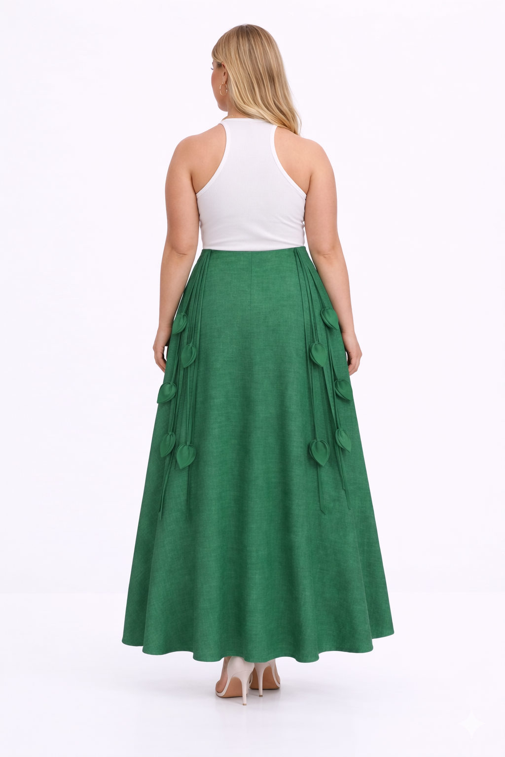 Green kingdom of daughters skirt with heart-shaped decorations on a white background