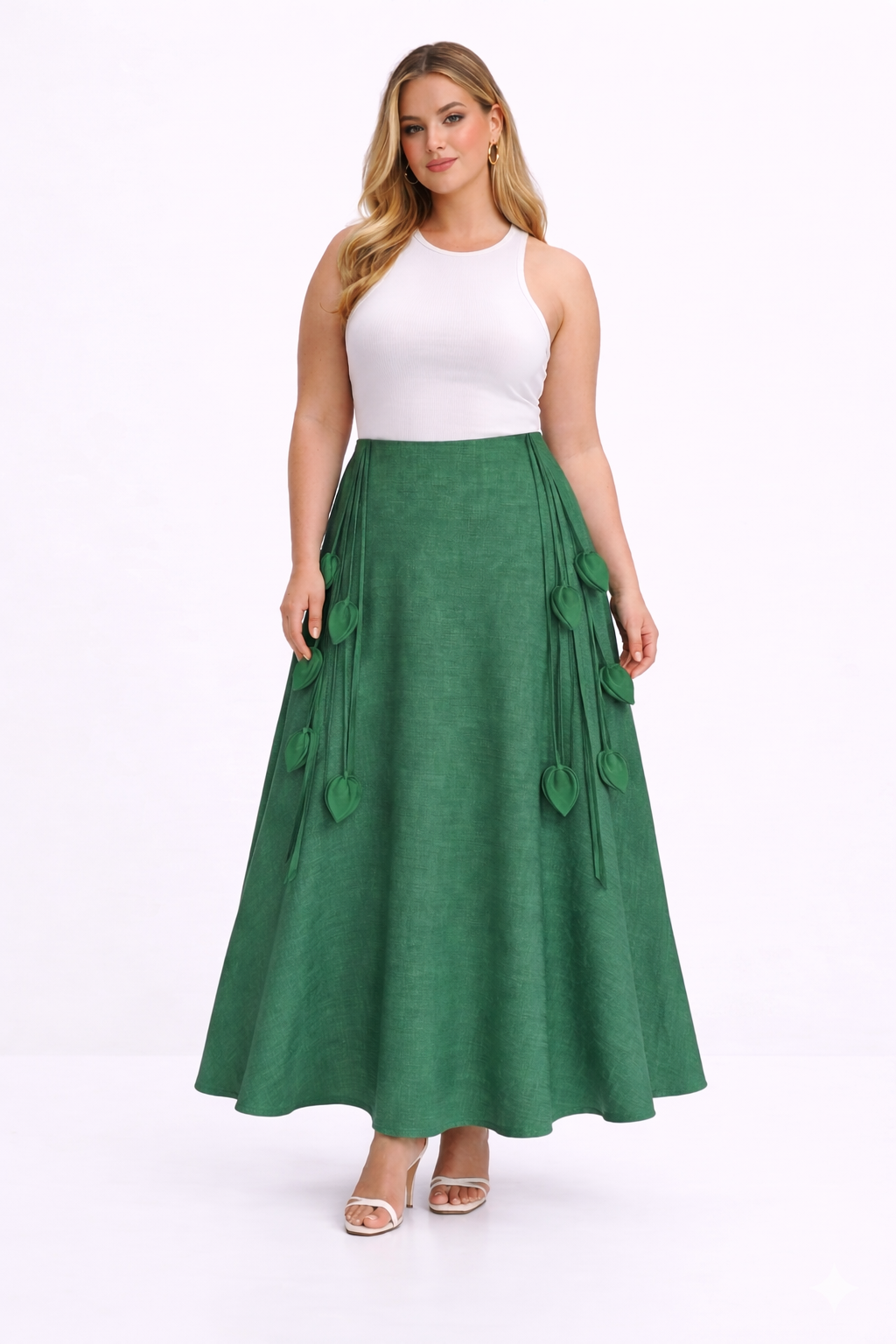 Green kingdom of daughters skirt with heart-shaped decorations on a white background