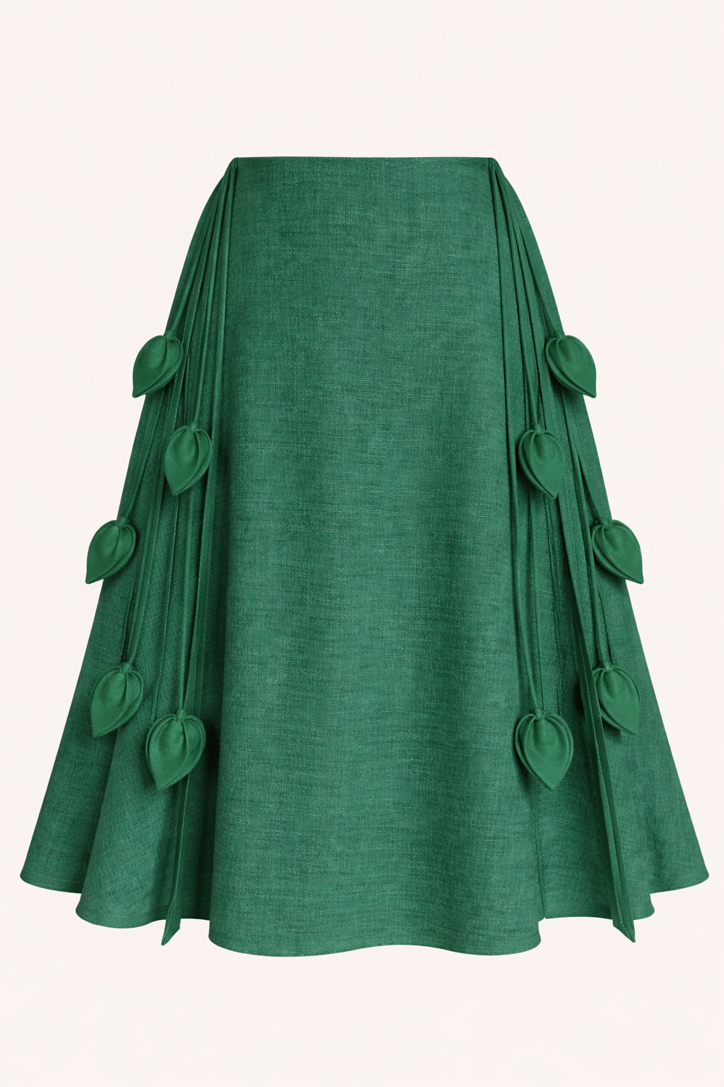 Green kingdom of daughters skirt with heart-shaped decorations on a white background