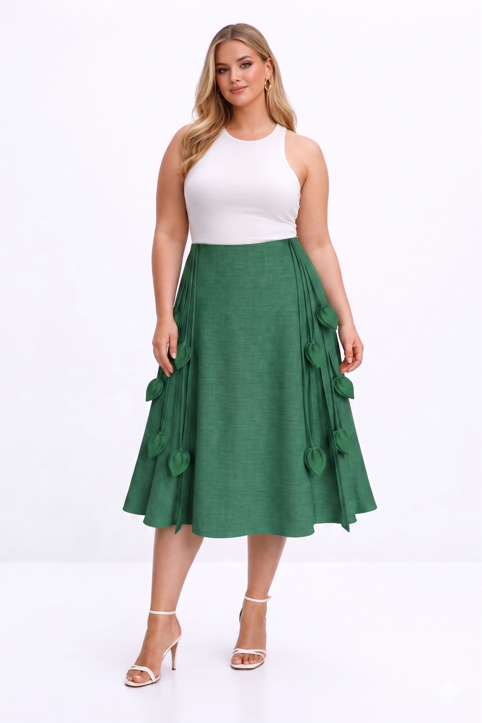 Green kingdom of daughters skirt with heart-shaped decorations on a white background